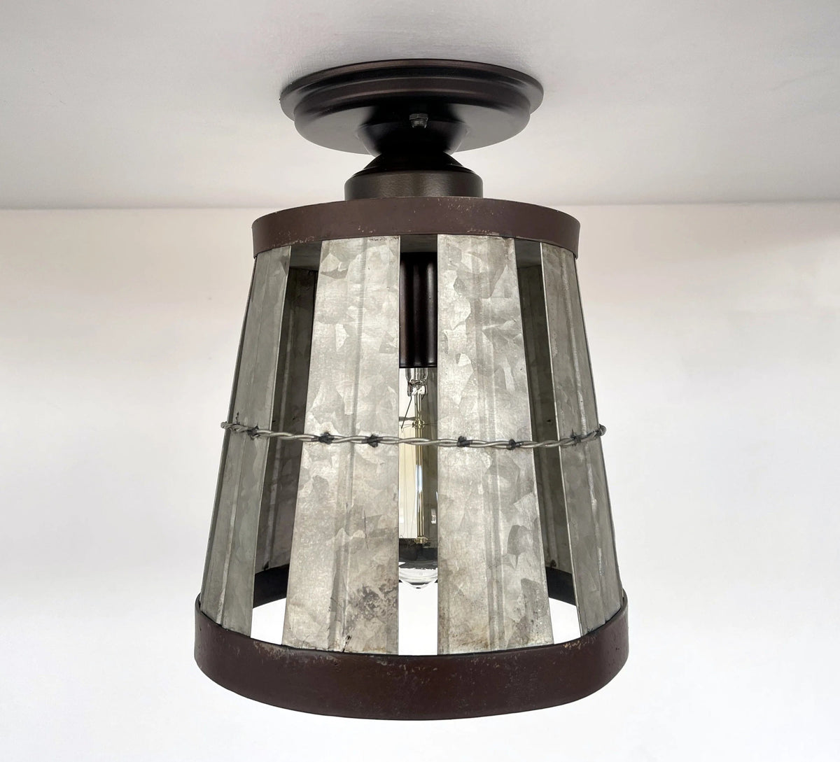  Galvanized Open Weave Basket Ceiling Light