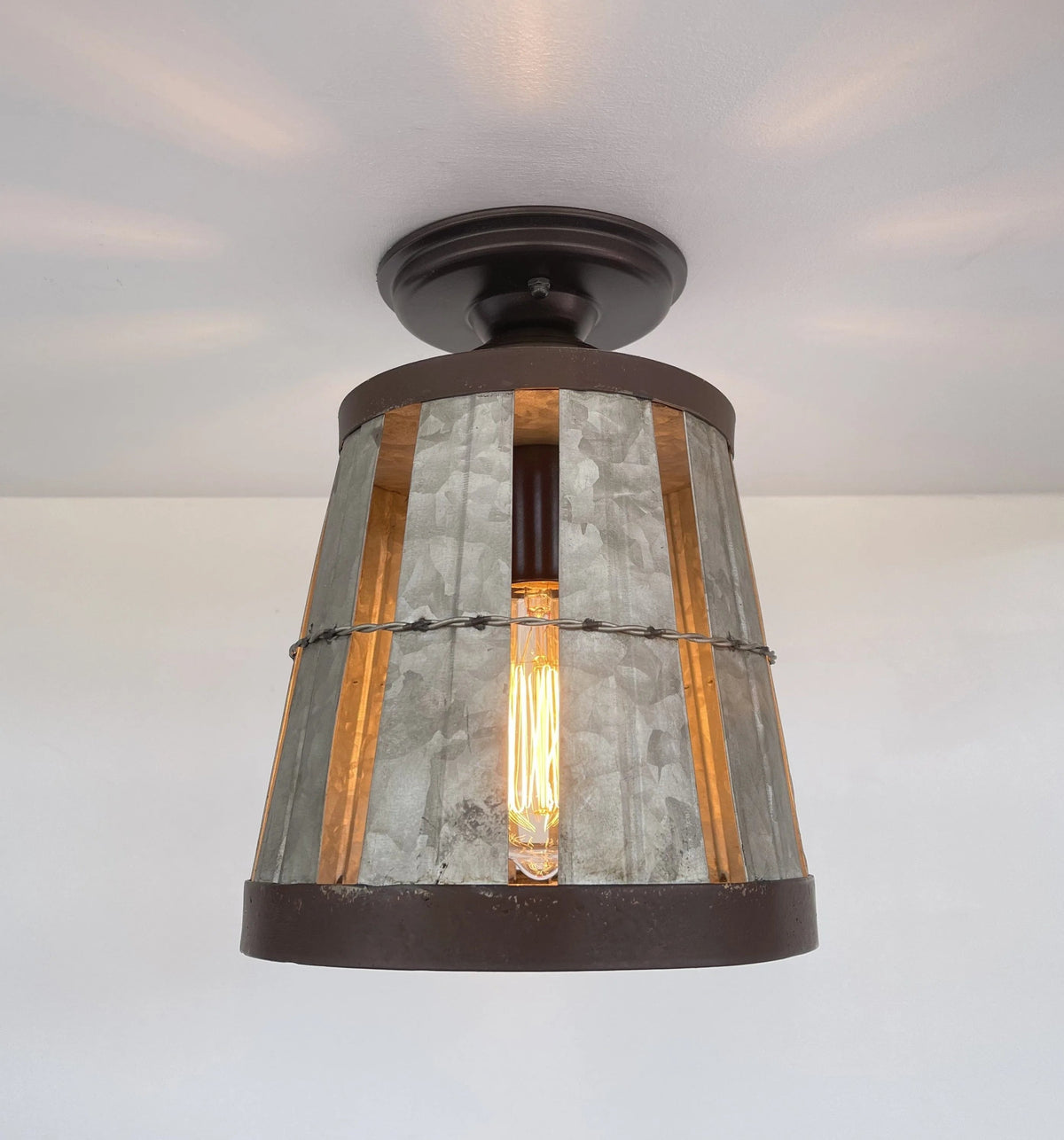  Galvanized Open Weave Basket Ceiling Light