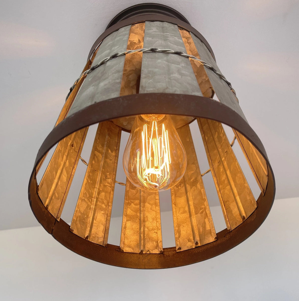  Galvanized Open Weave Basket Ceiling Light