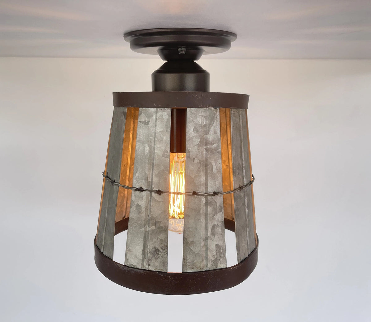  Galvanized Open Weave Basket Ceiling Light