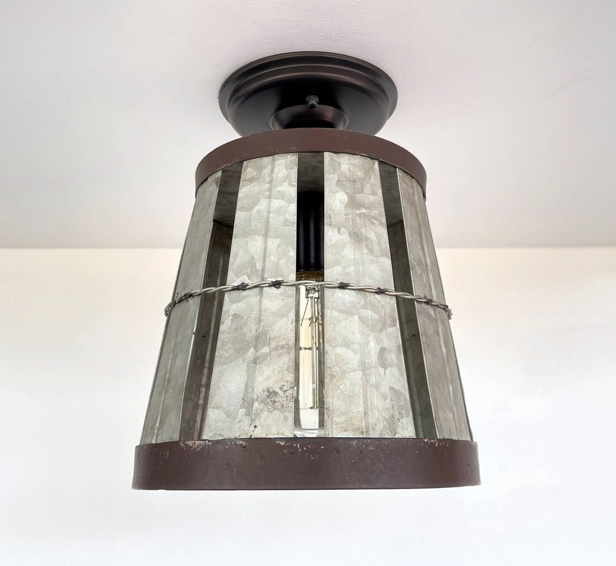  Galvanized Open Weave Basket Ceiling Light
