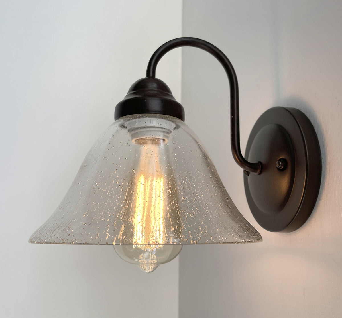  HEAVY SEEDED Antique Glass 1960's Shade Wall SCONCE