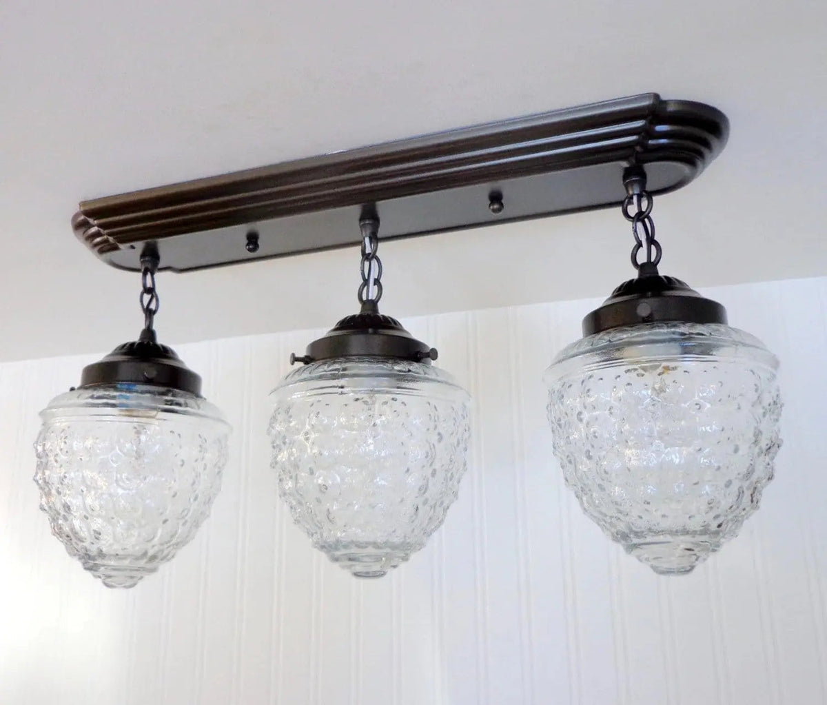  Antique Glass Ceiling Light Rectangular Chain Trio