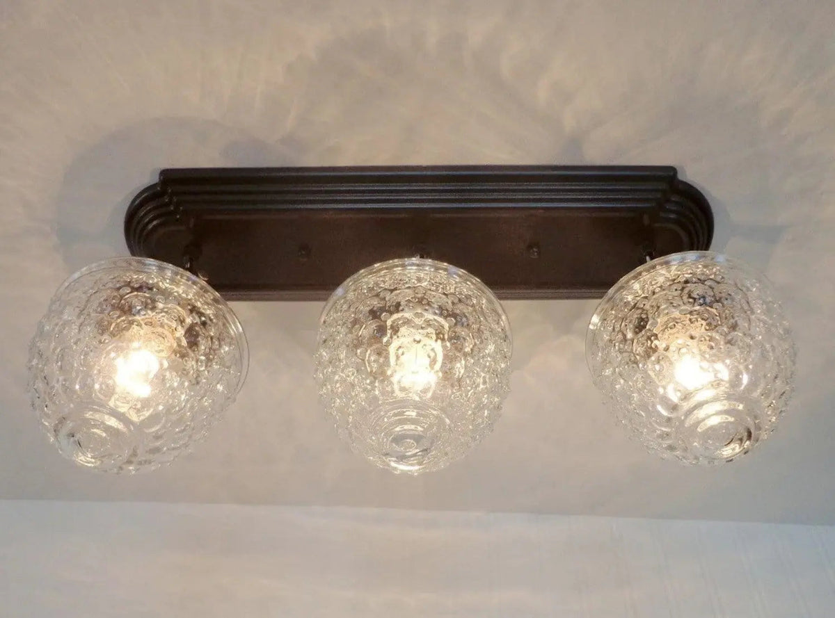 Antique Glass Ceiling Light Rectangular Chain Trio