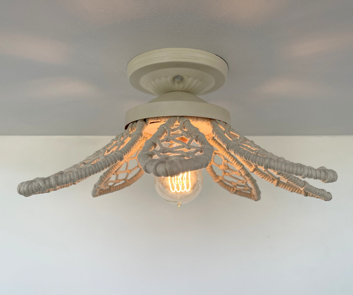  IVORY Natural FLORAL Ceiling Light Fixture