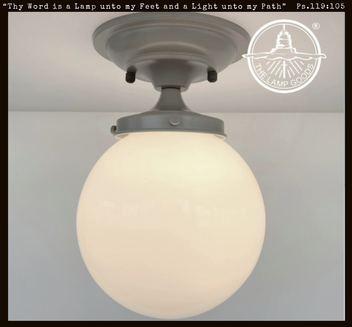  Modern Milk Glass GREY Ceiling Light Fixture Of 8" Opal Glass Globe
