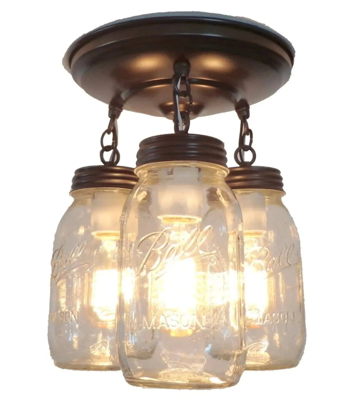  Mason Jar LIGHT FIXTURE New Quart Chain Trio