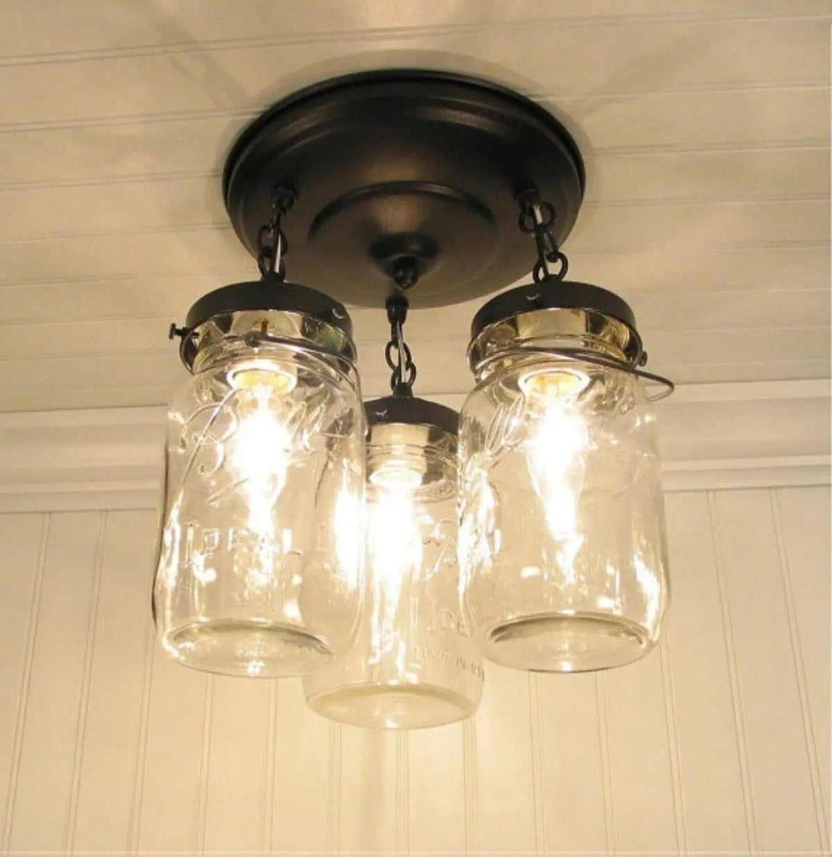  Mason Jar Vintage Light Fixture - Quart Chain Trio