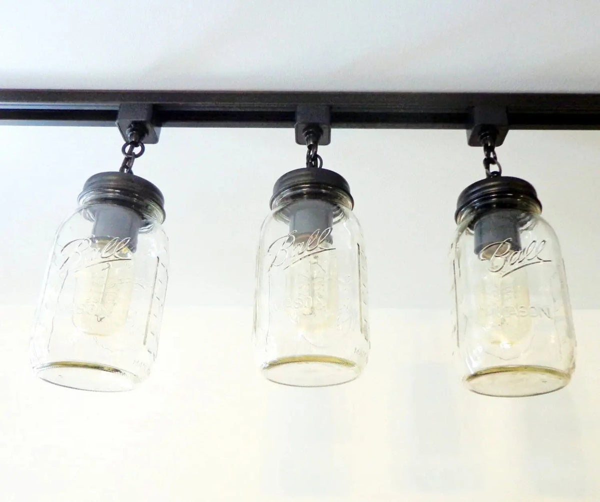  Mason Jar TRACK LIGHTING New Quarts Chain Trio