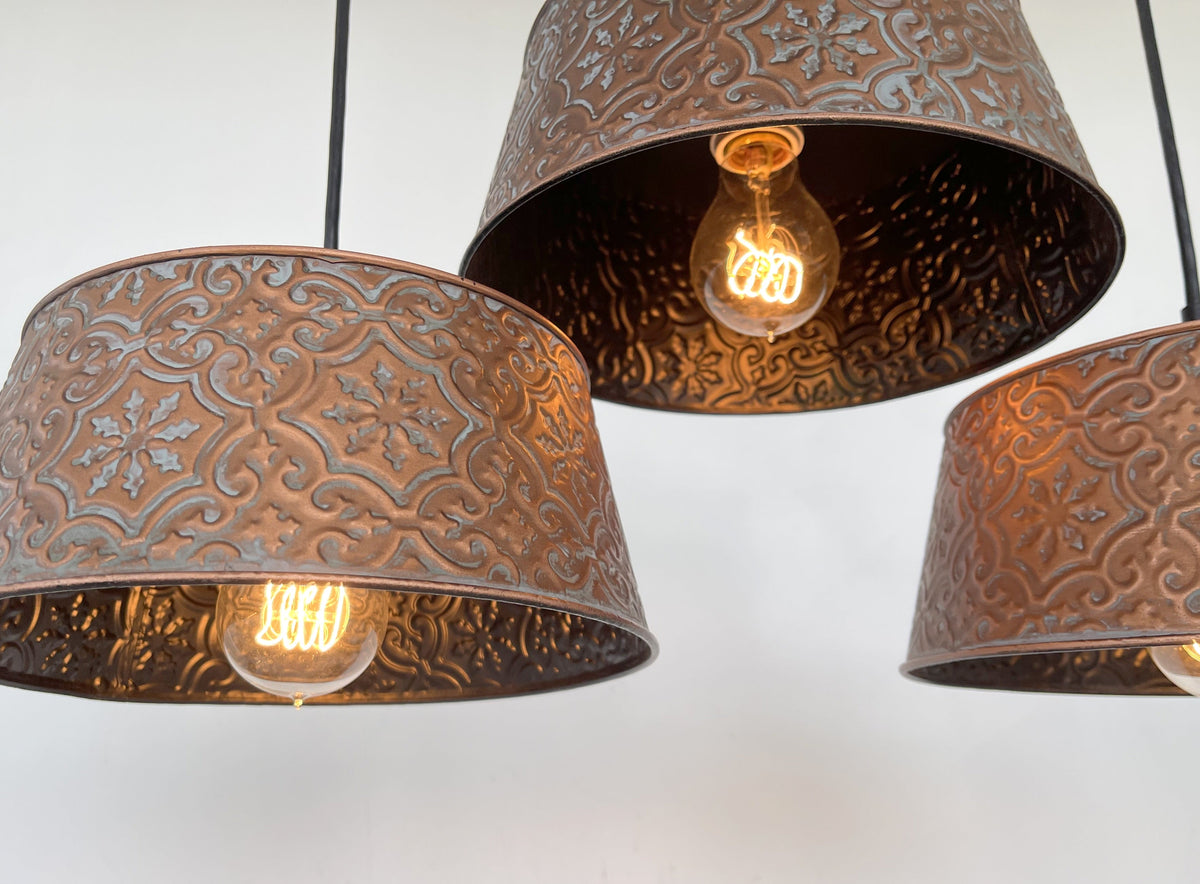  Ornate Copper CHANDELIER Rectangular TRIO Light