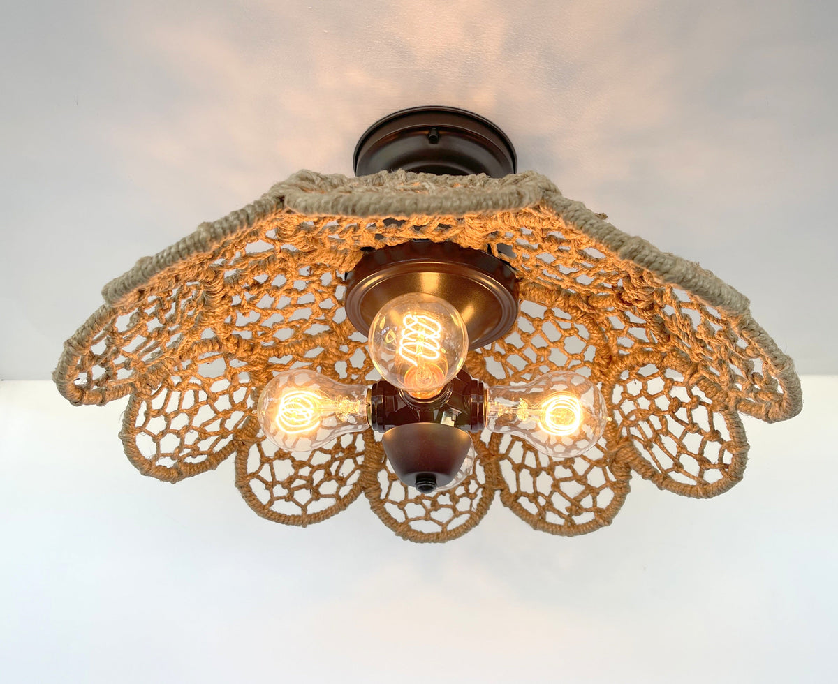  LARGE Natural RATTAN Ceiling Light Fixture