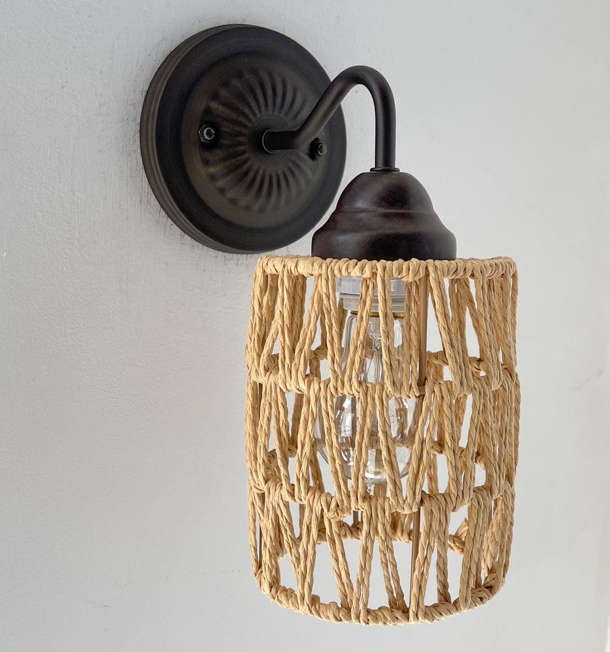  RATTAN COASTAL Bedroom Wall Sconce Light