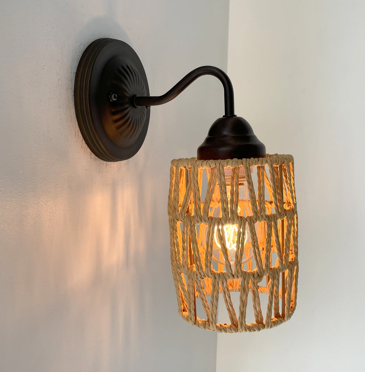  RATTAN COASTAL Bedroom Wall Sconce Light