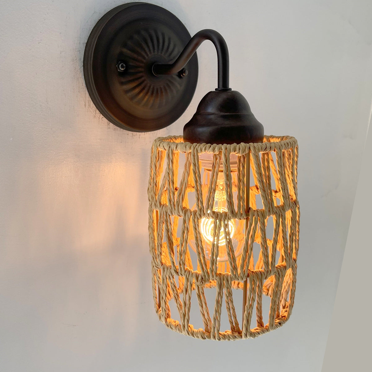  RATTAN COASTAL Bedroom Wall Sconce Light