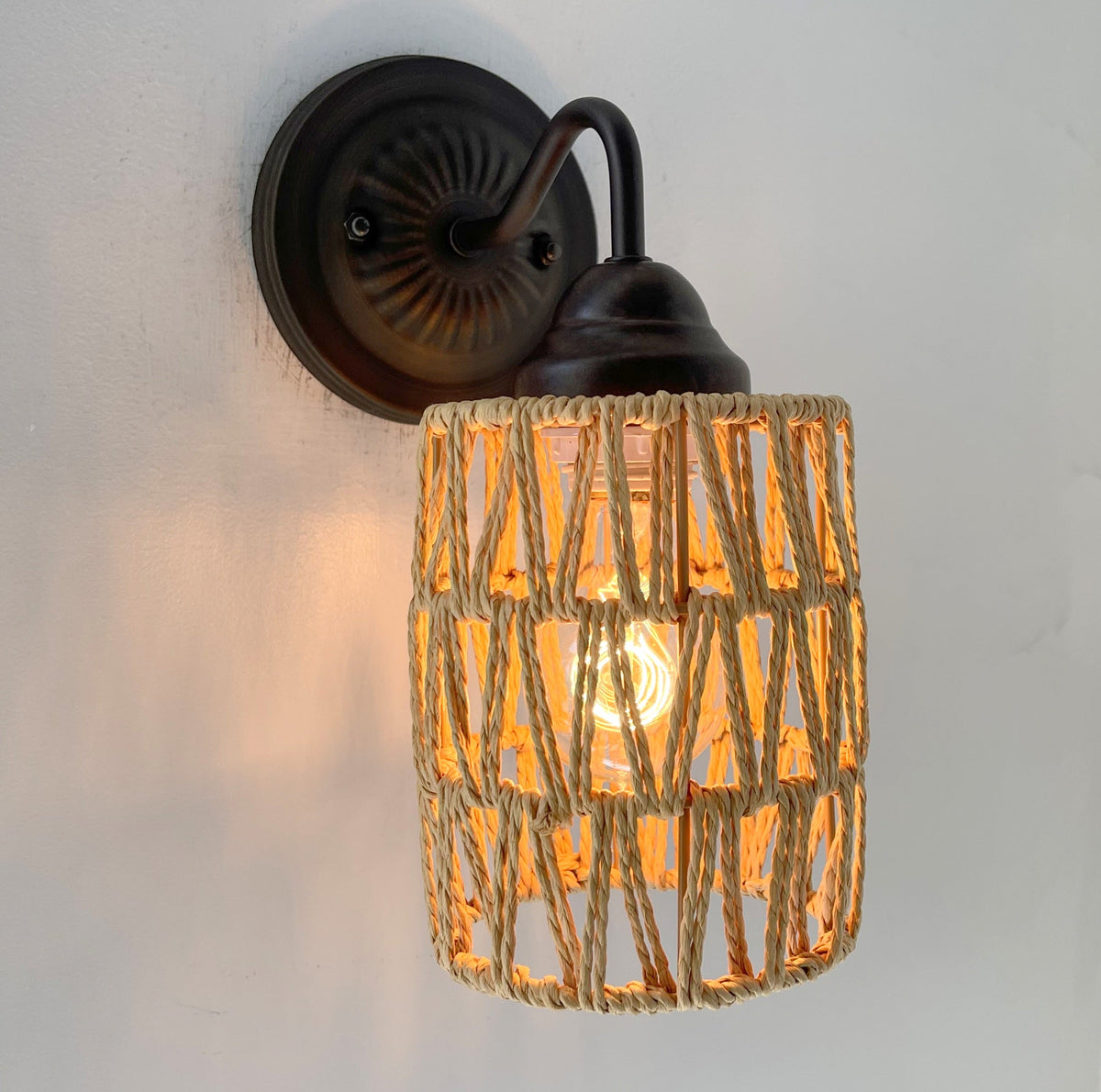  RATTAN COASTAL Bedroom Wall Sconce Light