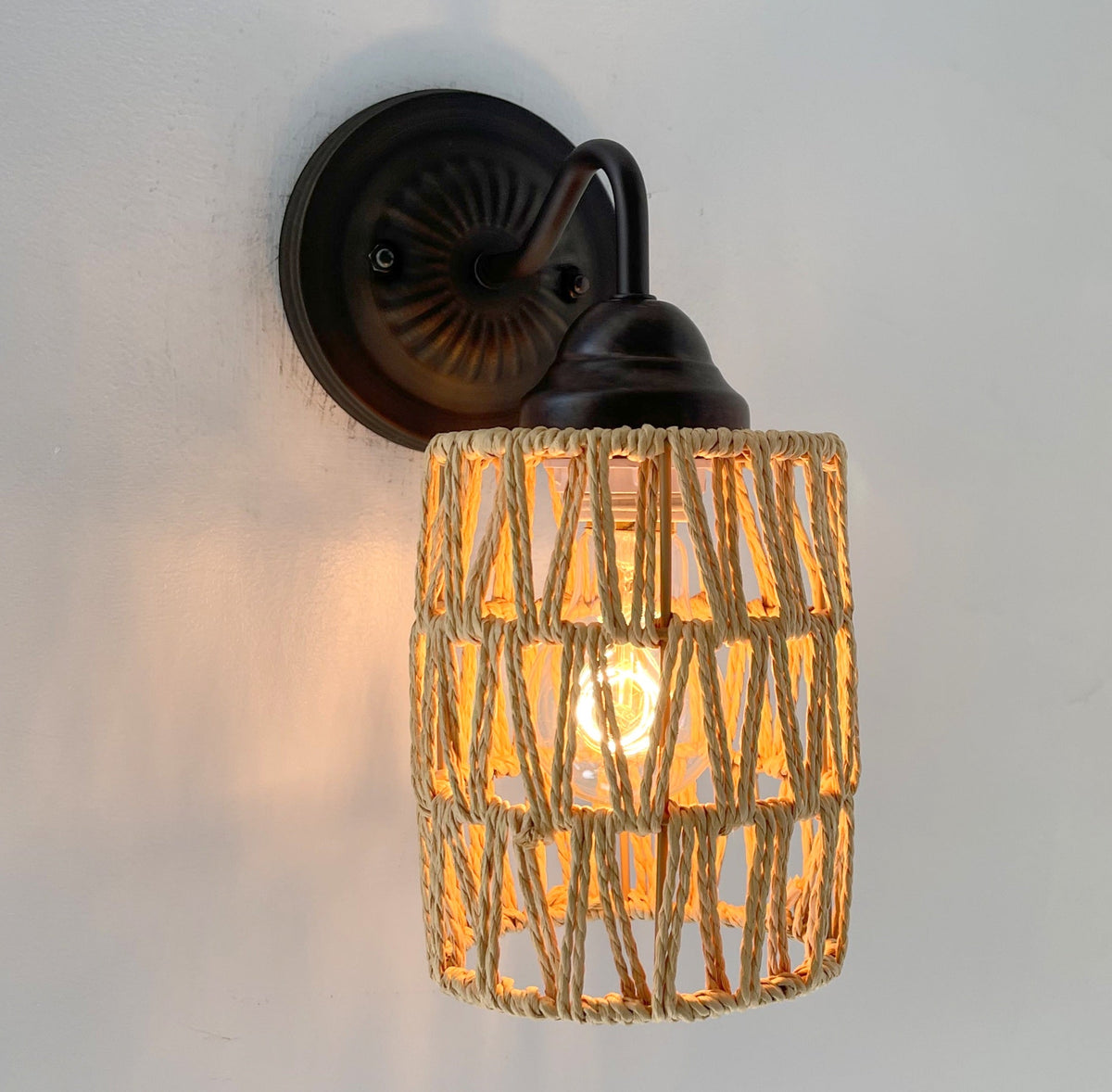  RATTAN COASTAL Bedroom Wall Sconce Light