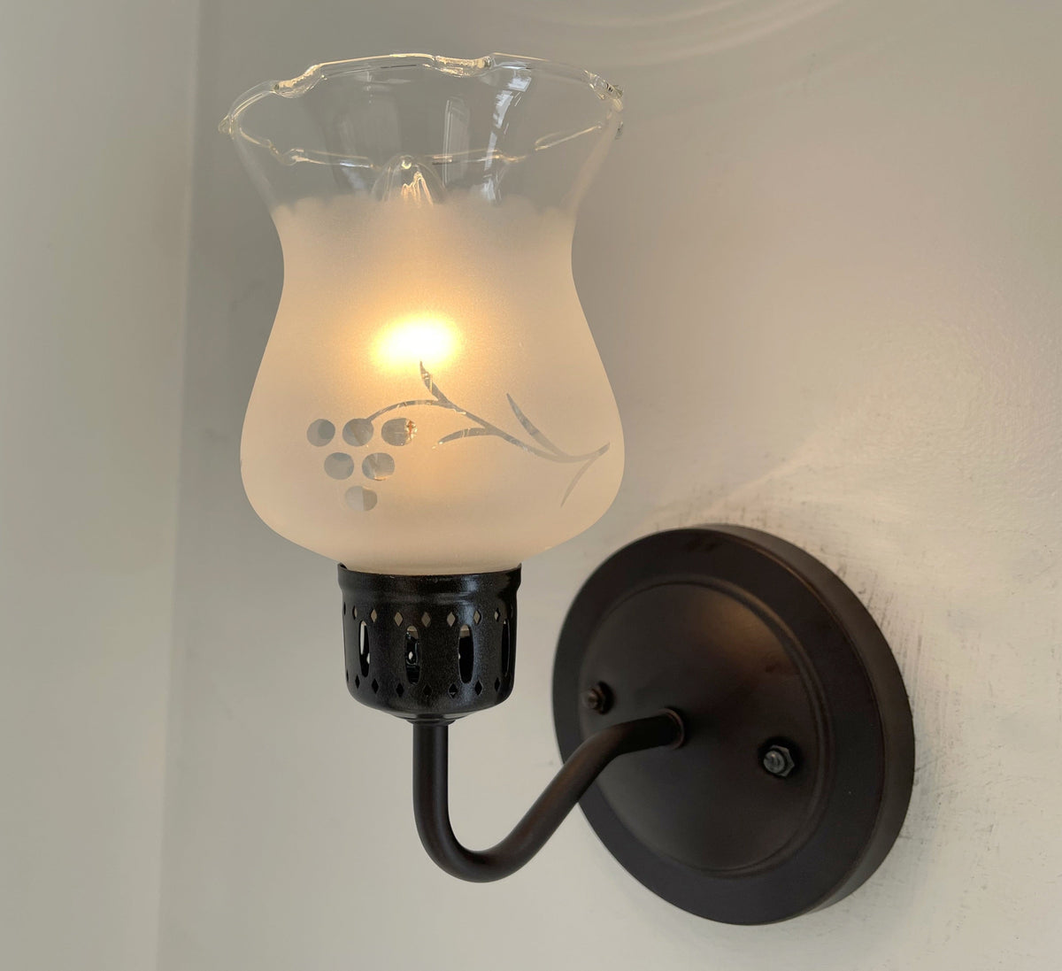  RETRO Etched Antique 1960's Glass Wall Sconce Light Fixture