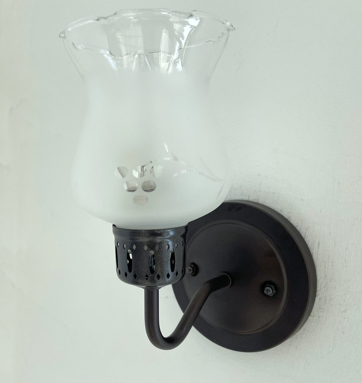  RETRO Etched Antique 1960's Glass Wall Sconce Light Fixture