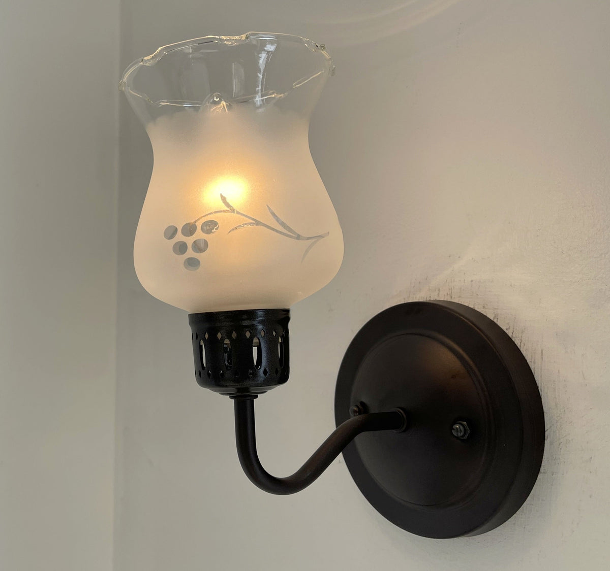 RETRO Etched Antique 1960's Glass Wall Sconce Light Fixture