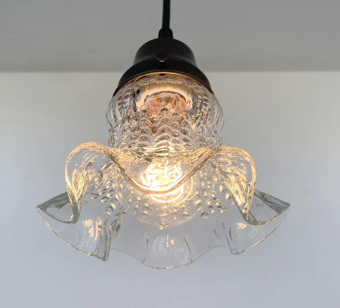  Delicate HOBNAIL RUFFLE 1930's Antique Glass Pendant