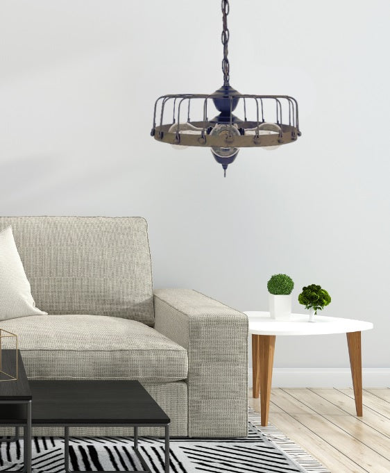  Rustic Industrial Cage Chandelier Light