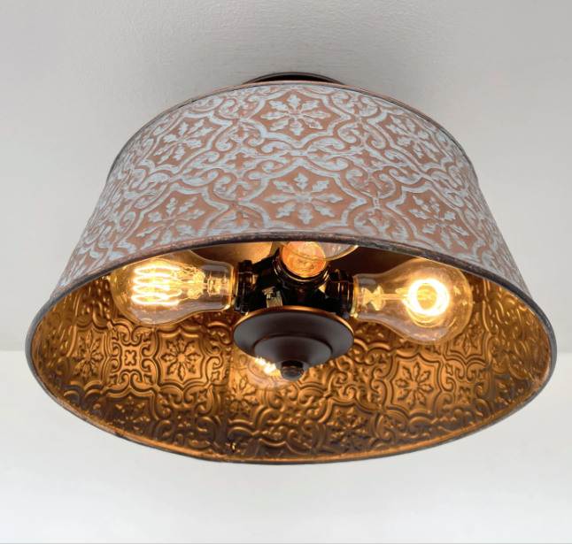  Ornate Copper Farmhouse Ceiling Light - 4 Bulb