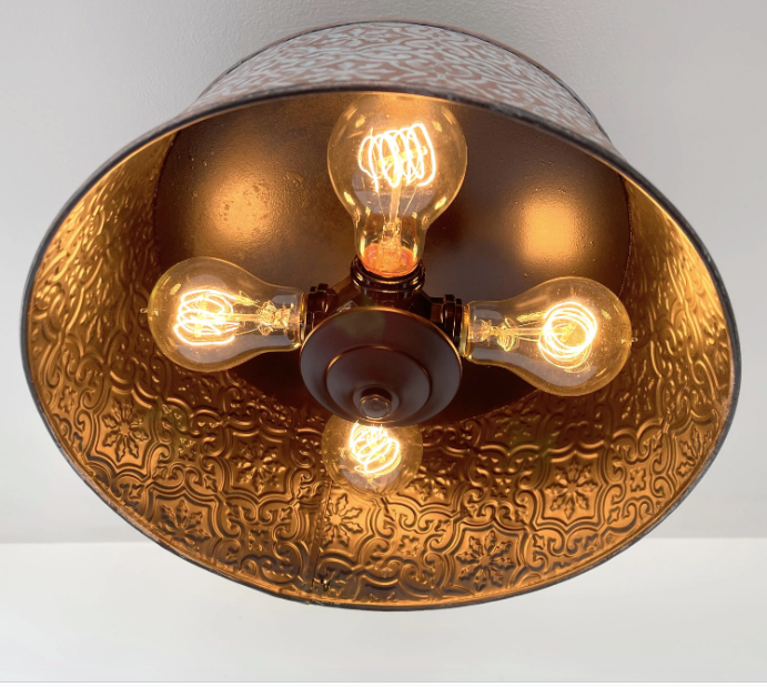  Ornate Copper Farmhouse Ceiling Light - 4 Bulb