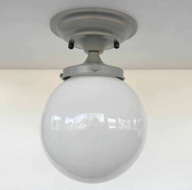  Modern Milk Glass GREY Ceiling Light Fixture Of 8" Opal Glass Globe