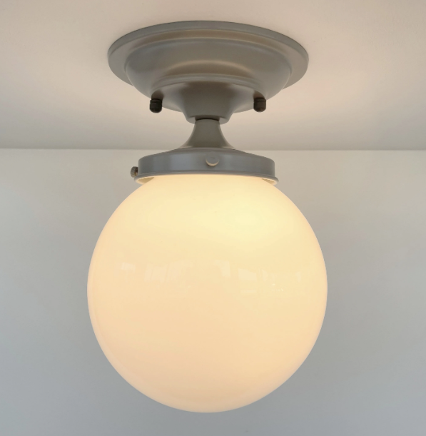  Modern Milk Glass GREY Ceiling Light Fixture Of 8" Opal Glass Globe