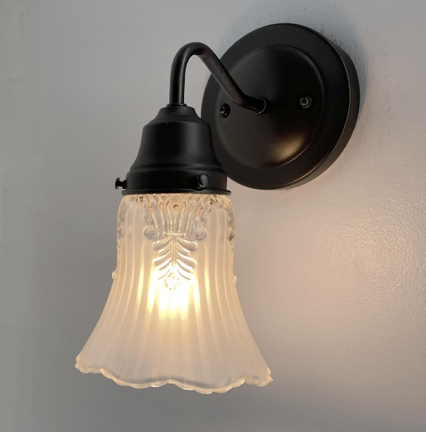  Vanity SCONCE Wall Light 1950s Fixture Frost & Clear Antique Vintage Glass