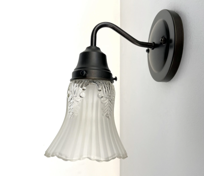  Vanity SCONCE Wall Light 1950s Fixture Frost & Clear Antique Vintage Glass