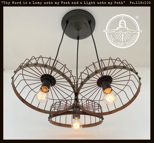  Rustic Industrial Wagon Wheel CHANDELIER TRIO Light