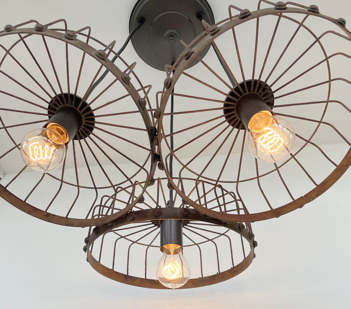  Rustic Industrial Wagon Wheel CHANDELIER TRIO Light