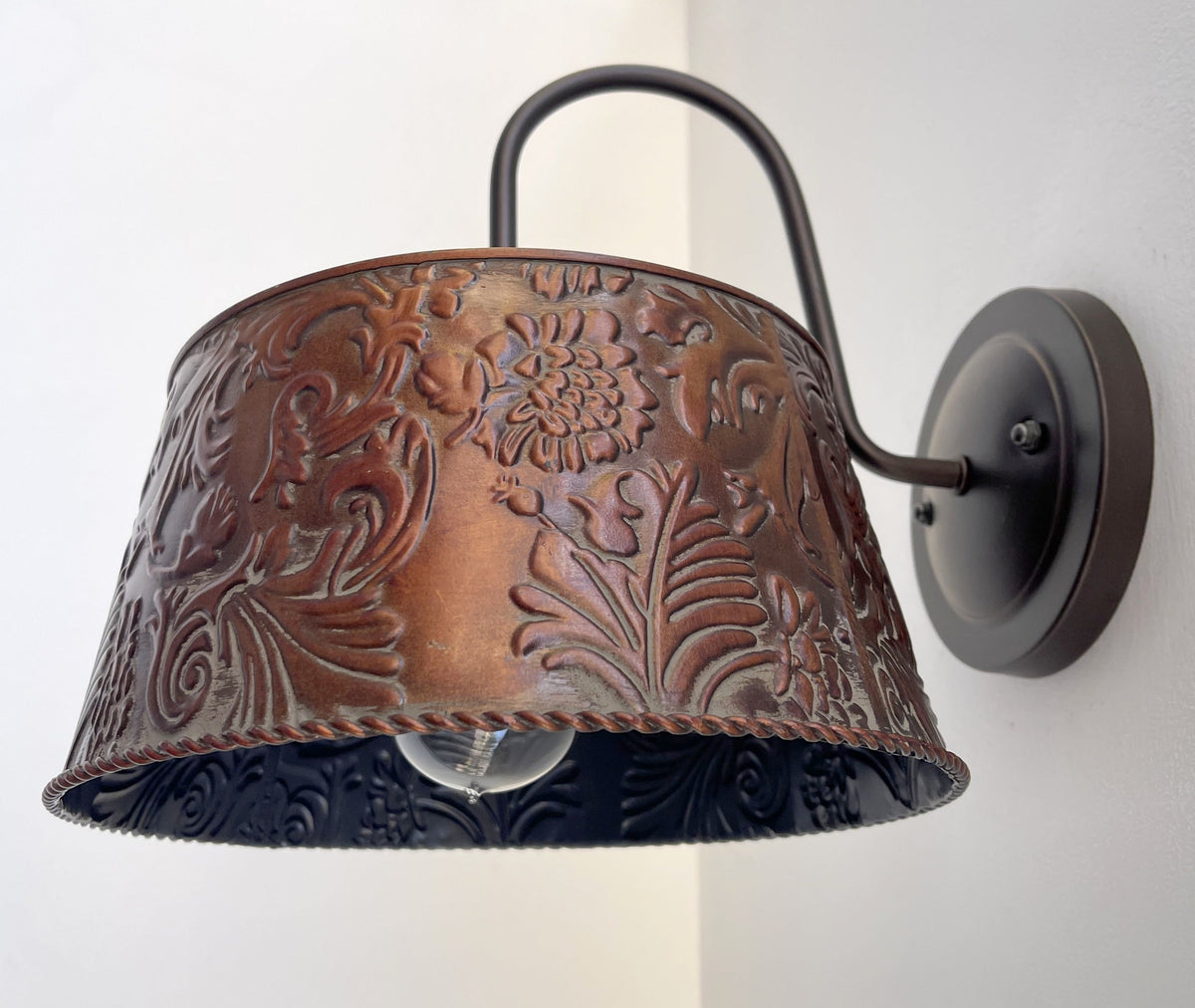  Bronze Copper Embossed Wall Sconce Light Fixture