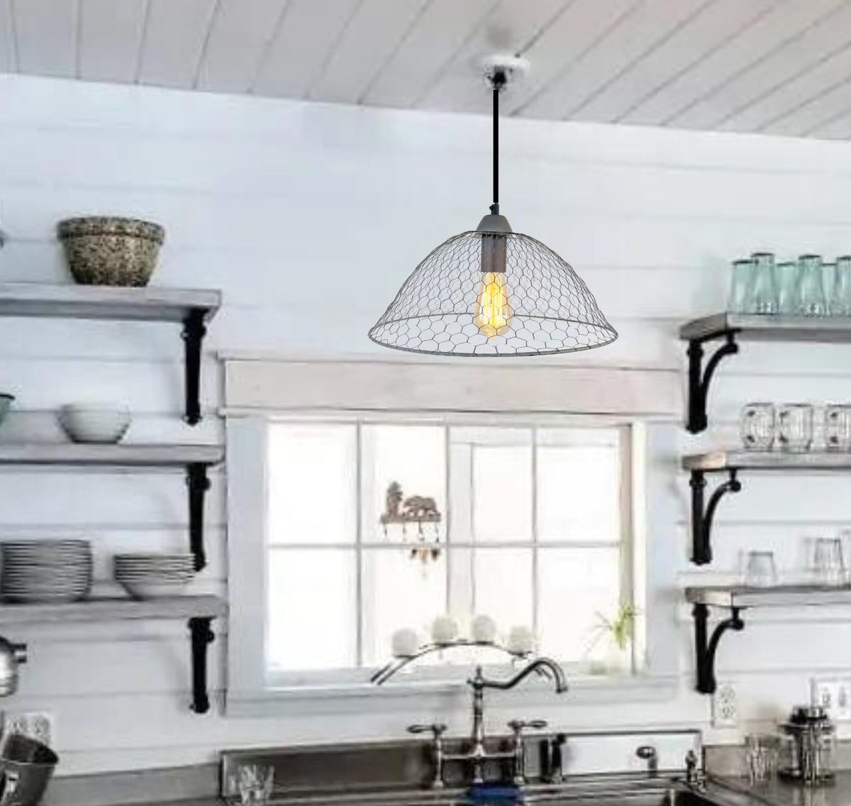  Chicken Wire Farmhouse Pendant Light