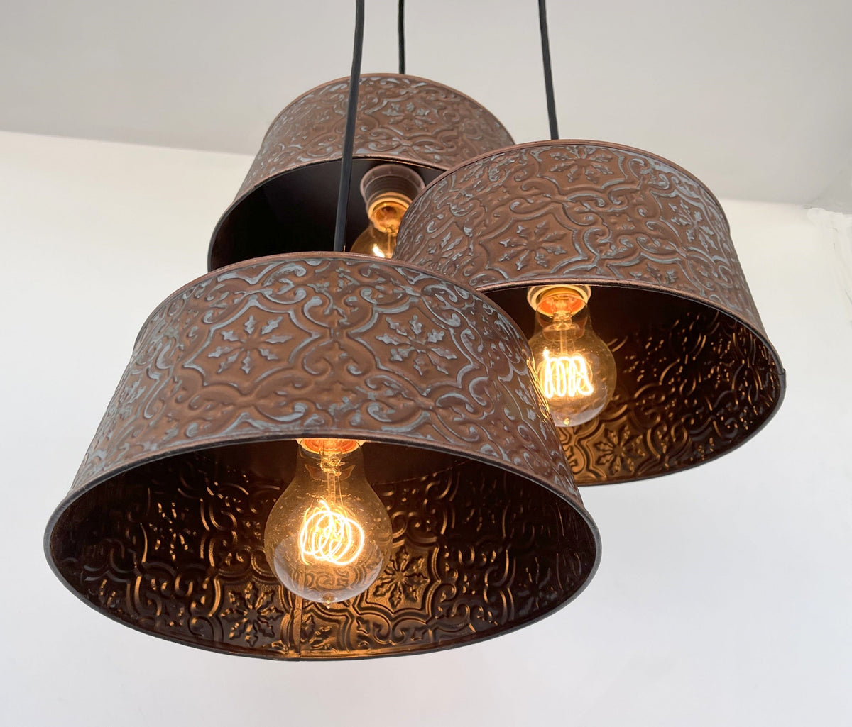  Ornate Copper CHANDELIER TRIO Light