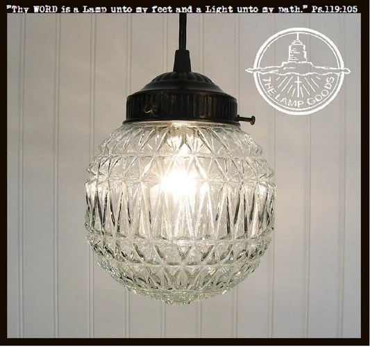  Antique Diamond 1960's Glass PENDANT Light