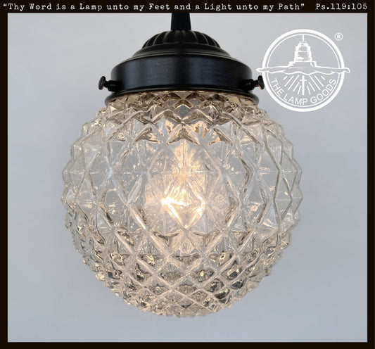  Rare Diamond Antique 1930's Glass Pendant Lighting