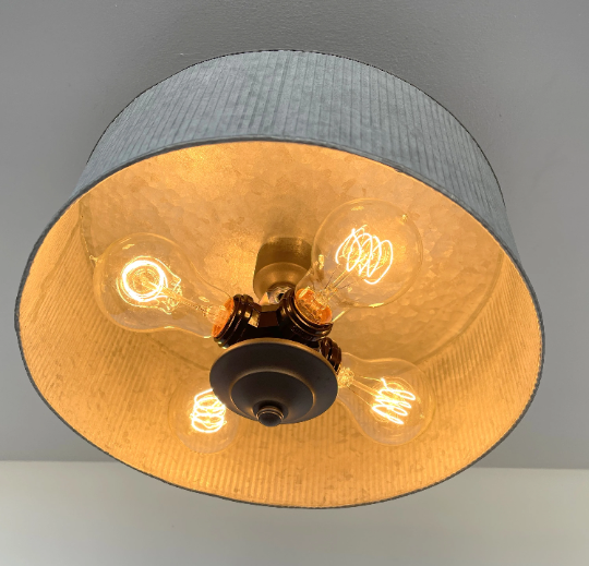  Galvanized Barn Drum Modern Farmhouse Ceiling Light