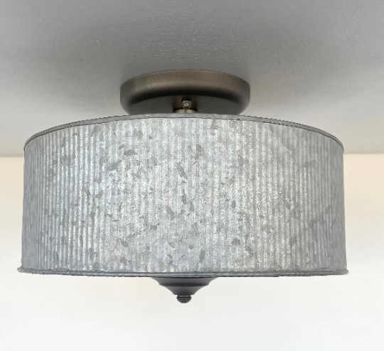 Galvanized Barn Drum Modern Farmhouse Ceiling Light