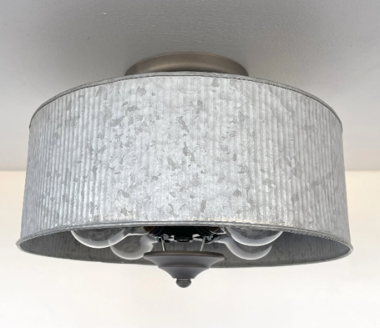  Galvanized Barn Drum Modern Farmhouse Ceiling Light