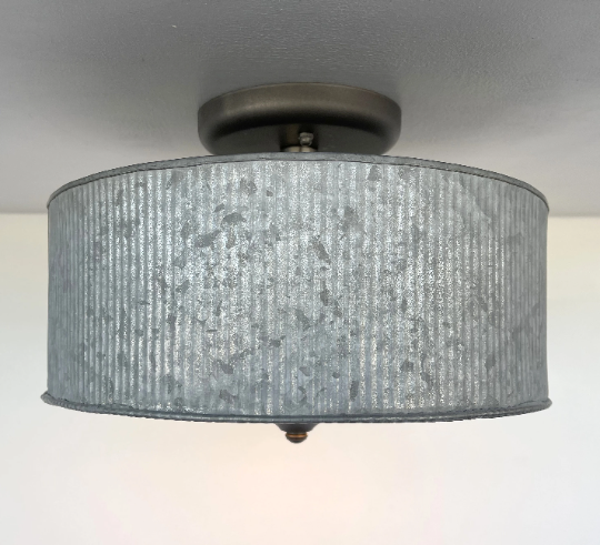  Galvanized Barn Drum Modern Farmhouse Ceiling Light