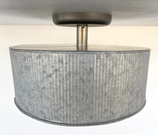  Galvanized Barn Drum Modern Farmhouse Ceiling Light