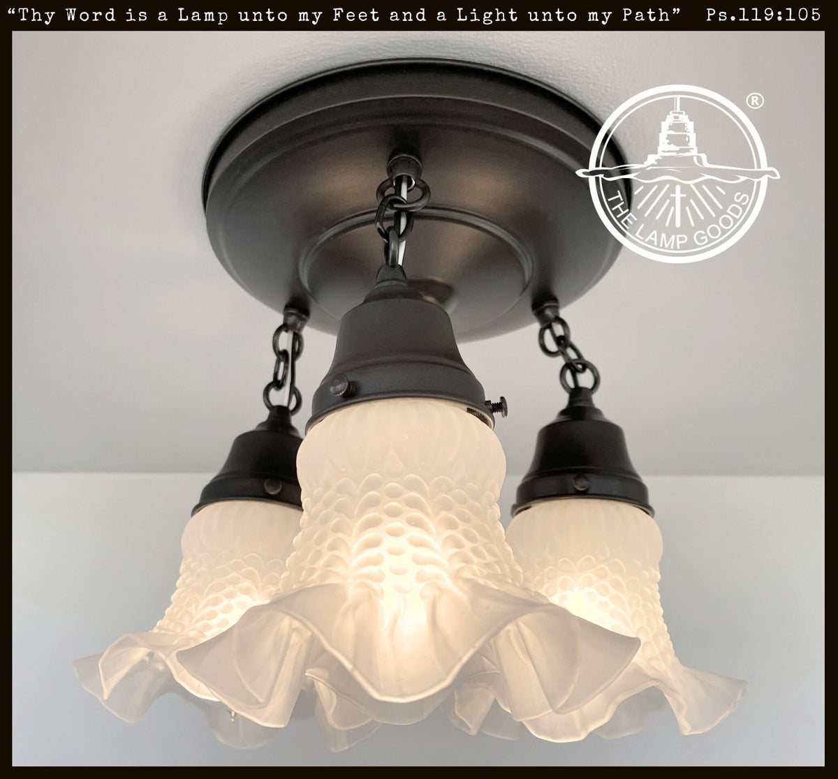 Frosted Antique Hobnail Glass Ceiling LIGHT 1950's