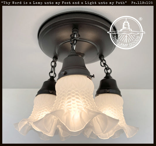  Frosted Antique Hobnail Glass Ceiling LIGHT 1950's