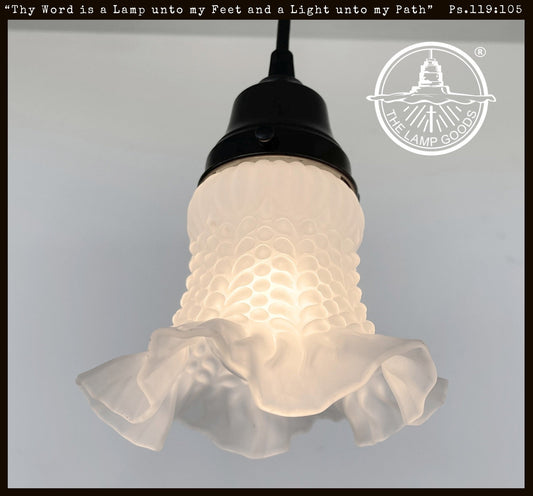  Delicate HOBNAIL RUFFLE 1950's Antique Frosted Glass Pendant