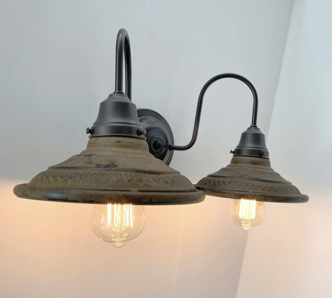  DOUBLE Rustic INDUSTRIAL Farmhouse Wall Light Fixture