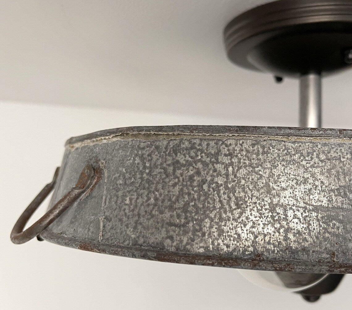  Oval Galvanized Zinc Flat Tub Laundry Room Ceiling Light Fixture