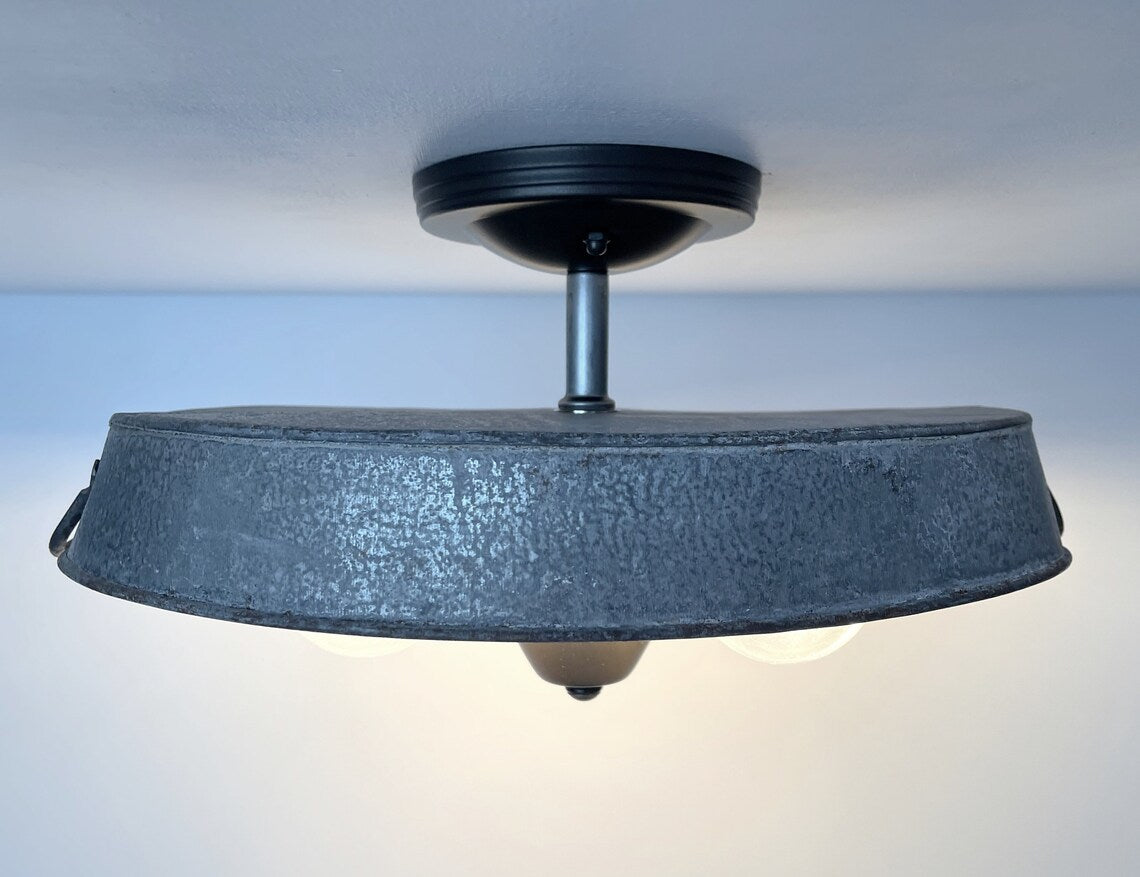  Oval Galvanized Zinc Flat Tub Laundry Room Ceiling Light Fixture