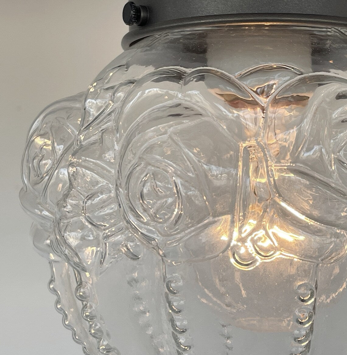  Embossed Flush Mount Globe Antique Ceiling Light Glass